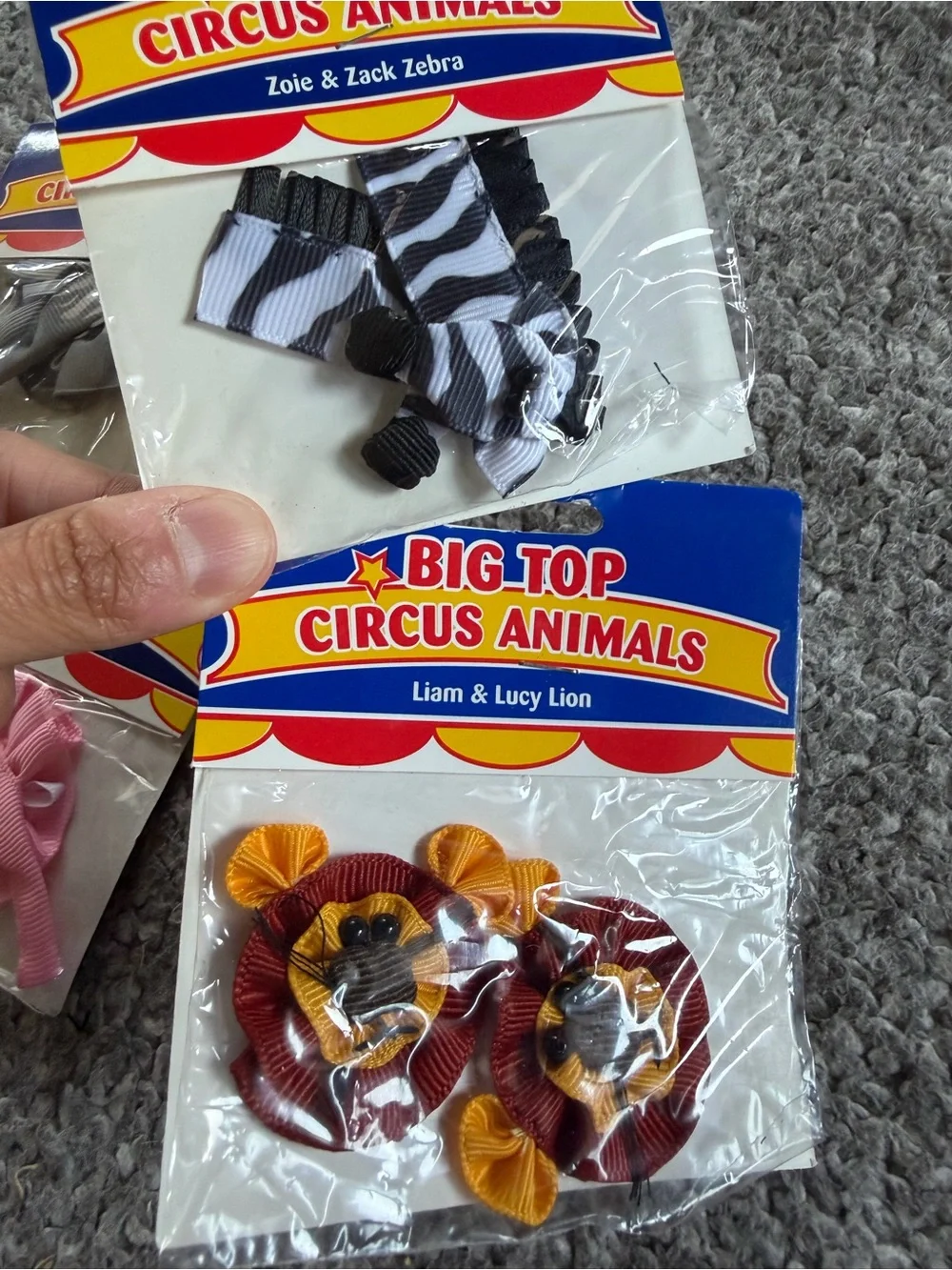 Lot of 7 Vintage Offray Big Top Circus Animals Ribbon Accessories - New